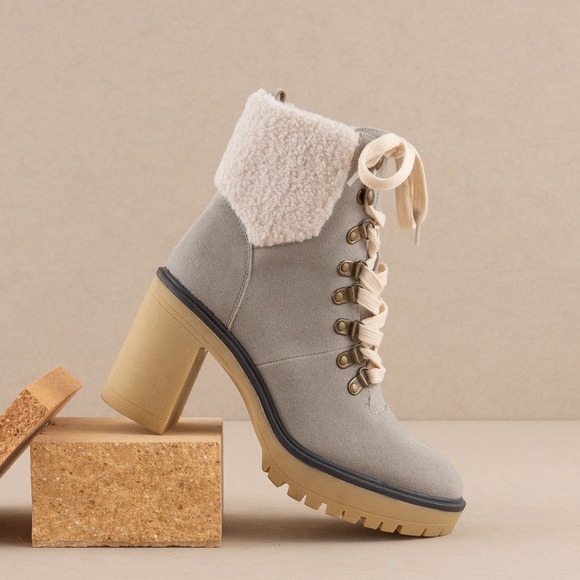 Heeled Platform Lace Up Sherpa Boots - Oasis Society - Picture 5 of 6